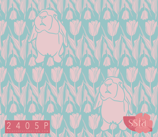Curious Bunny with Lilies Pattern Design 2405